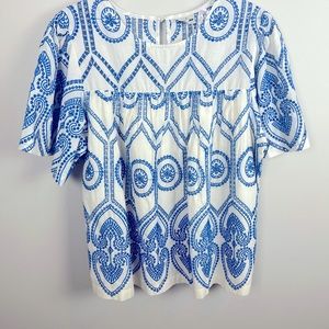 new Anthropologie The Odells Blue White Eyelet Blouse L